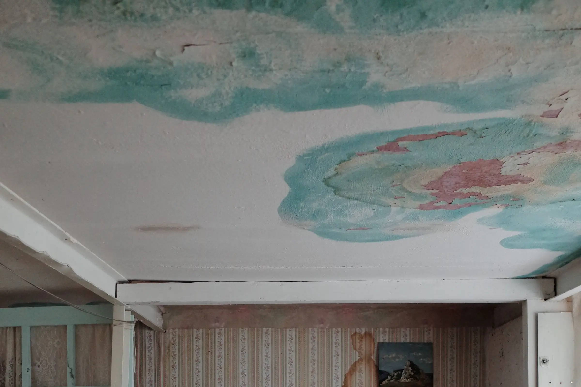 Spreading water stains across a painted ceiling